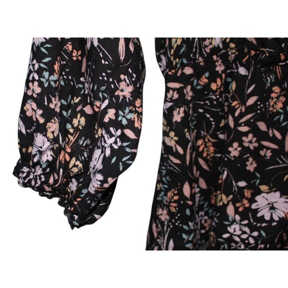 Lane Bryant Long Sleeve Elastic Cuffs Peplum Blouse Shirt Sz 22/24 Black Floral - Picture 3 of 7